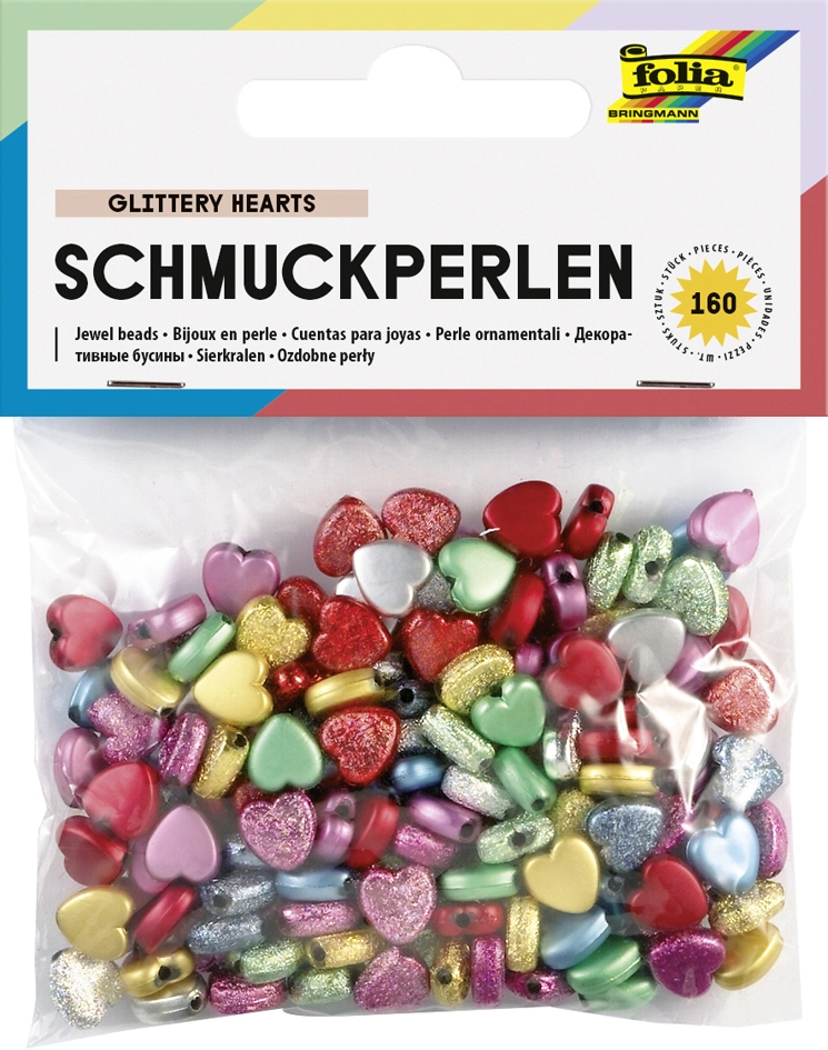 Een "folia sierkralen ""glittery hearts"" glatt/geprägt " koop je bij NiceSupplies.nl