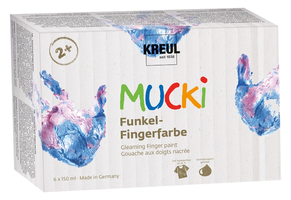 Een "kreul funkel-vingerverf ""mucki"" 150 ml 6stuks-set " koop je bij NiceSupplies.nl