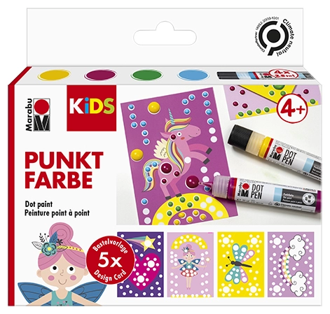 Een "marabu kids punktfarbe dot pen set ""einhorn"" 4x25 ml " koop je bij NiceSupplies.nl