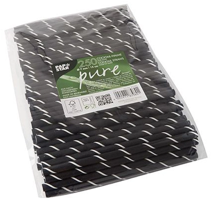 Een "papstar papier-rietje ""pure"" 150 mm zwart / wit " koop je bij NiceSupplies.nl