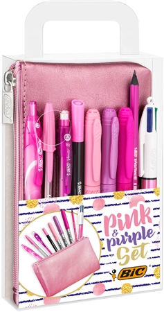 Een "bic schrijfset ""pink & purple"" met schlamper-etui 10-delig" koop je bij NiceSupplies.nl