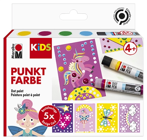 Een "marabu kids punktfarbe dot pen set ""einhorn"" 4x25 ml " koop je bij NiceSupplies.nl