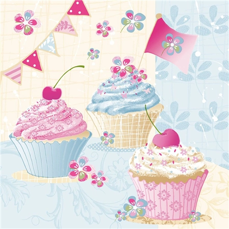 Een "nouveau servetten met motief ""birthday cup cakes"" 330x330 mm " koop je bij NiceSupplies.nl