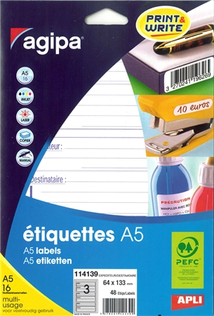 Een agipa etiketten expéditeur-destinataire 64x133mm koop je bij NiceSupplies.nl