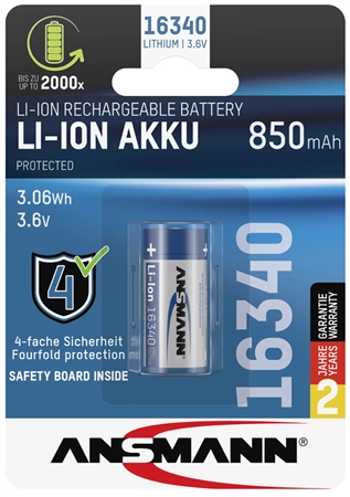 Een ansmann li-ion accu 16340 3,6 v 850 mah koop je bij NiceSupplies.nl