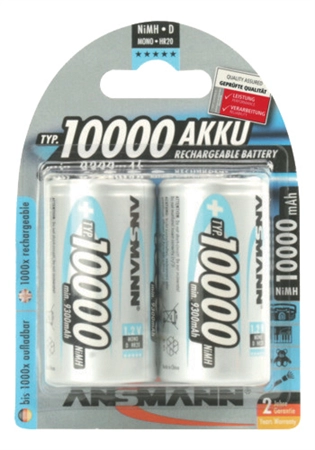 Een ansmann maxe nimh accu mono d 2 stuks blister 10 000 mah koop je bij NiceSupplies.nl