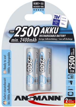 Een ansmann nimh accu maxe en mignon aa 2500 mah 2 stuks blister koop je bij NiceSupplies.nl