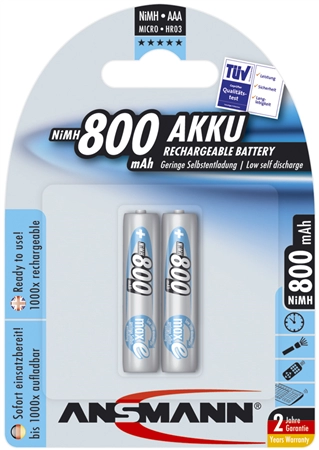 Een ansmann nimh accu maxe micro aaa 800 mah 2 stuks blister koop je bij NiceSupplies.nl