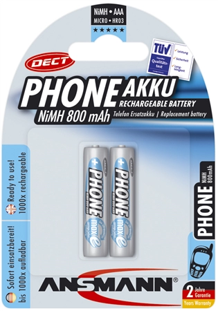 Een ansmann nimh maxe dect blue micro aaa 800 mah 2 stuks blister koop je bij NiceSupplies.nl