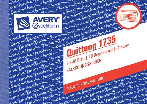 Een avery zweckform bedrijfsformulieren quittung met btw 4 en 1 koop je bij NiceSupplies.nl