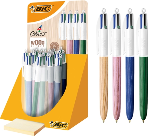 Een bic balpen 4 colours wood style 30stuks display koop je bij NiceSupplies.nl