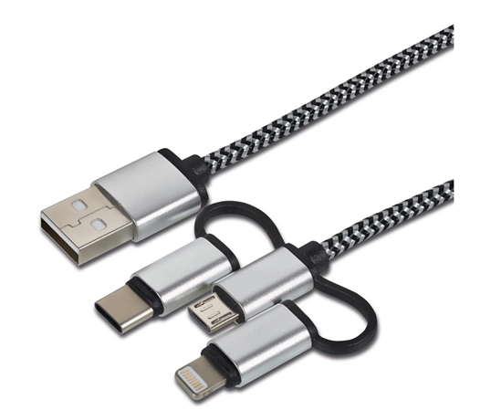 Een cartrend data-en oplaadkabel 3in1 lightning/micro-usb/usb-c koop je bij NiceSupplies.nl