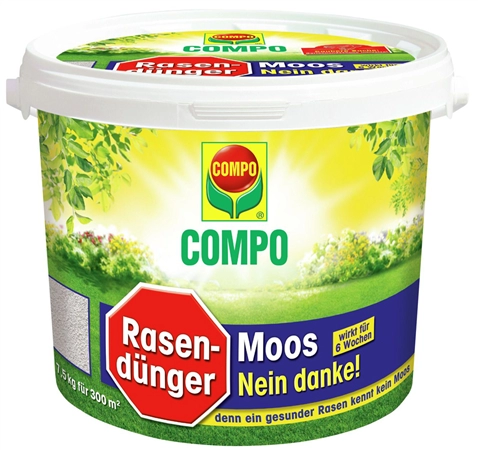 Een compo rasenmeststof moos nein danke 7-5 kg voor 300m2 koop je bij NiceSupplies.nl