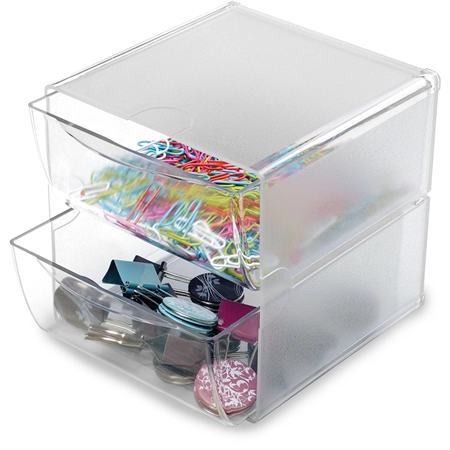 Een deflecto organisationsbox cube 2 laden glashelder koop je bij NiceSupplies.nl