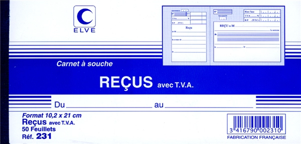 Een elve carnet souche reçu met tva 96x210mm koop je bij NiceSupplies.nl