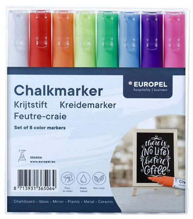 Een europel krijtmarker 15 mm 8stuks etui gekleurd assorti koop je bij NiceSupplies.nl