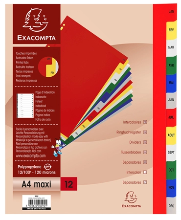 Een exacompta intercalaires mensuels janvier-décembre a4 en koop je bij NiceSupplies.nl