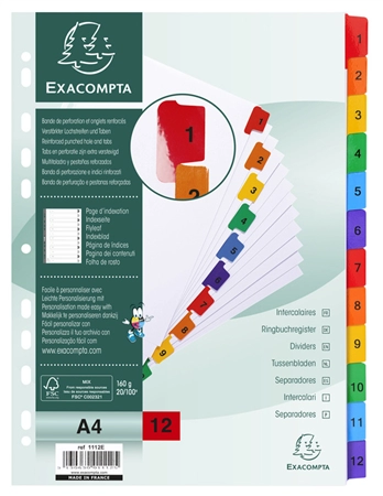 Een exacompta tabbladen karton 1-12 din a4 wit 12-delig koop je bij NiceSupplies.nl