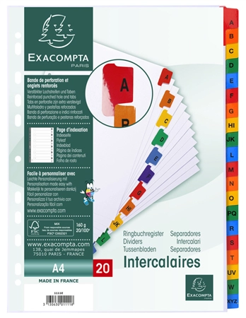 Een exacompta tabbladen karton a-z din a4 wit 20-delig koop je bij NiceSupplies.nl