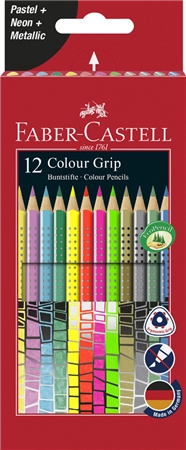 Een faber-castell driehoekige kleurpotloden colour grip 12 stuks etui koop je bij NiceSupplies.nl