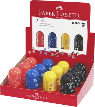 Een faber-castell einvakpuntenslijper jelly in display koop je bij NiceSupplies.nl