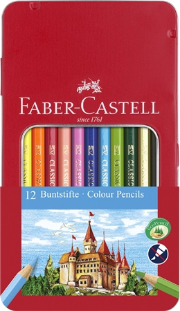 Een faber-castell hexagonale kleurpotloden castle 12 stuks metalen doos koop je bij NiceSupplies.nl