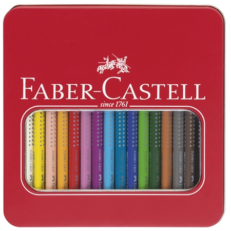 Een faber-castell kleurpotloden jumbo grip 16 stuks metalen doos koop je bij NiceSupplies.nl