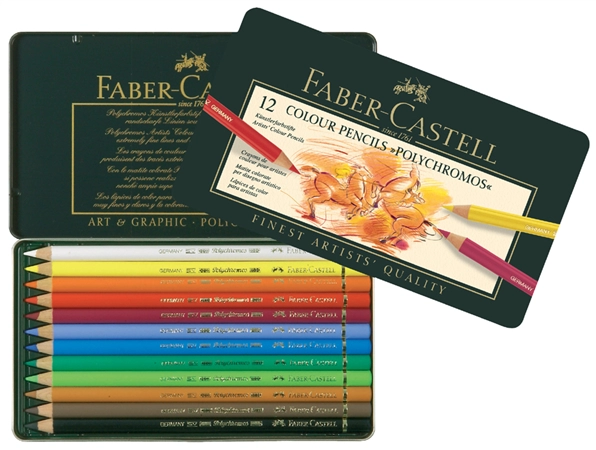 Een faber-castell kleurpotloden polychromos 12 stuks metalen doos koop je bij NiceSupplies.nl