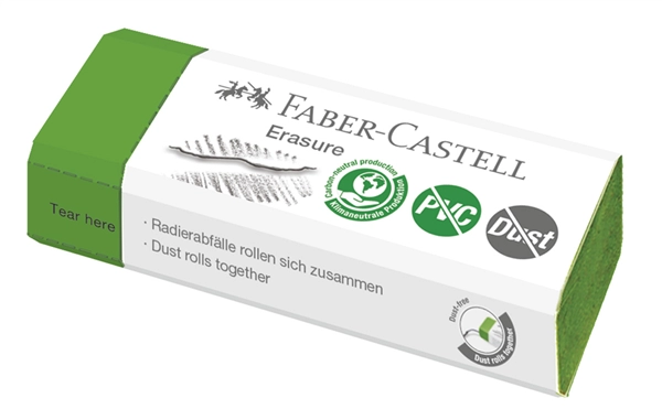 Een faber-castell kunststof-gum erasure dust-free groen koop je bij NiceSupplies.nl