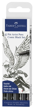 Een faber-castell tekenpen pitt artist pen 4 stuks etui comic koop je bij NiceSupplies.nl