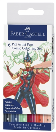 Een faber-castell tekenpen pitt artist pen 6 stuks etui comic koop je bij NiceSupplies.nl