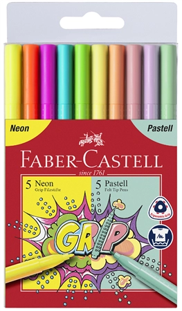 Een faber-castell viltstift grip neon + pastel 10 stuks etui koop je bij NiceSupplies.nl