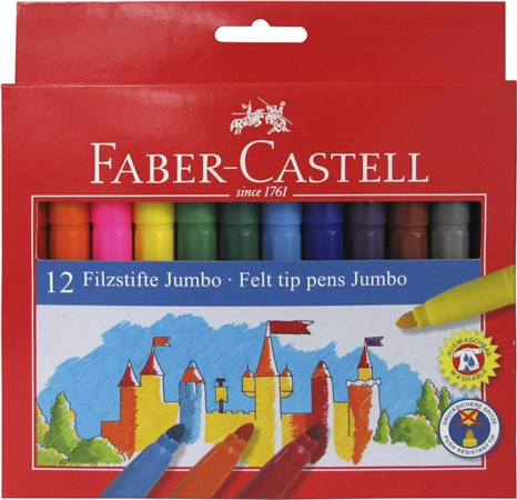 Een faber-castell viltstift jumbo 12 stuks kartonnen etui koop je bij NiceSupplies.nl