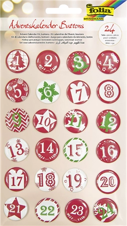 Een folia adventskalender-buttons parelmoer van blik 1 -24 koop je bij NiceSupplies.nl