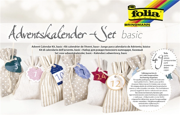 Een folia adventskalender-set basic stoffzak 49-delig koop je bij NiceSupplies.nl