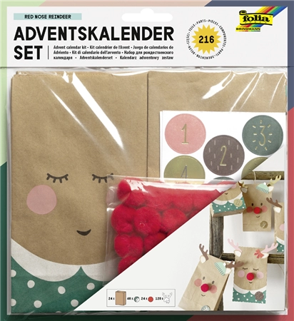 Een folia adventskalender-set red nose reindeer 216-delig koop je bij NiceSupplies.nl