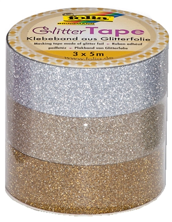 Een folia deco-plakband glitter tape zilver-lichtgold-goud koop je bij NiceSupplies.nl