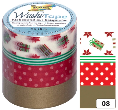 Een folia deco-plakband washi-tape kerst retro 4 stuks set koop je bij NiceSupplies.nl