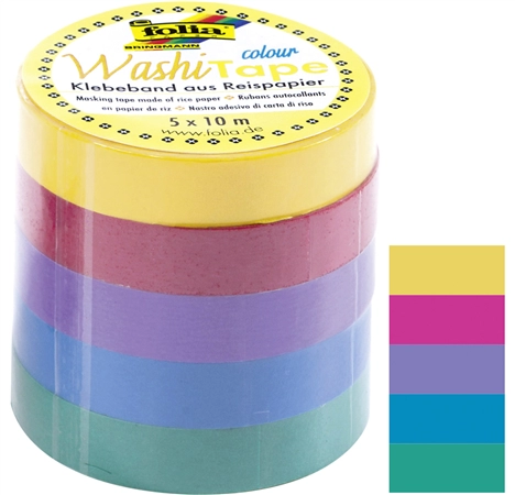 Een folia deco-plakband washi-tape uni basic 5 stuks set koop je bij NiceSupplies.nl