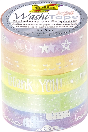 Een folia deko-plakband washi-tape hotfoil rainbow-5 stuks set koop je bij NiceSupplies.nl