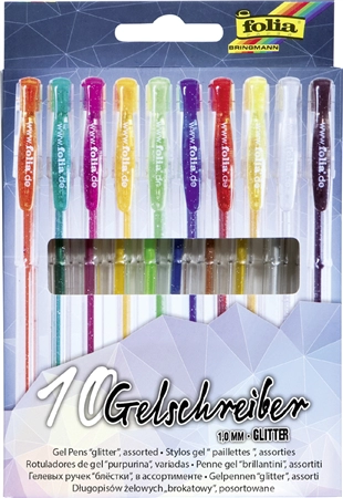 Een folia gelschrijver glitter gekleurd assorti 10 stuks etui koop je bij NiceSupplies.nl