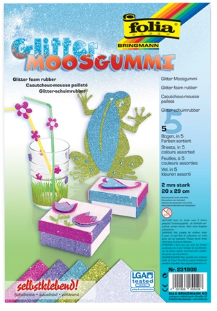 Een folia glitter-moosgummi 200x290 mm 5 vel gold koop je bij NiceSupplies.nl