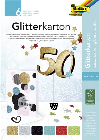 Een folia glitterkarton-blok basic 170x245mm 300gr koop je bij NiceSupplies.nl