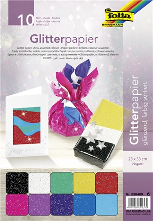 Een folia glitterpapier 70gr 230x330mm gekleurd assorti koop je bij NiceSupplies.nl