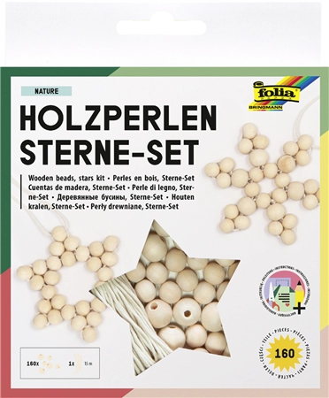 Een folia houten kralen sterren-set classic 161-delig koop je bij NiceSupplies.nl