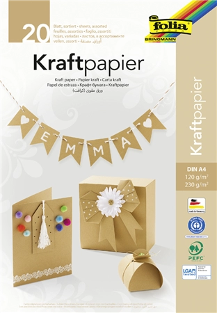 Een folia kraftpapier-blok din a4 20 vel assorti koop je bij NiceSupplies.nl