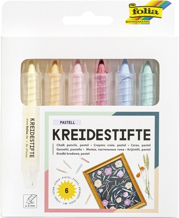 Een folia krijte-set pastel gekleurd assorti 6 stuks etui koop je bij NiceSupplies.nl