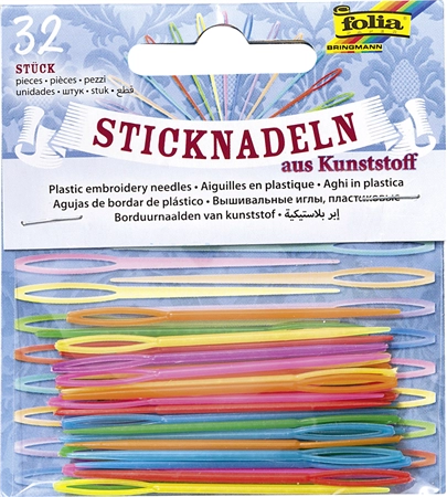 Een folia kunststof sticknaalden 65x1-8mm gekleurd assorti koop je bij NiceSupplies.nl