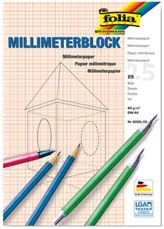 Een folia millimeterpapier-blok din a4 80gr 25 vel koop je bij NiceSupplies.nl