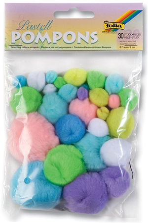 Een folia pompons 30 stuks formaten assorti pastelkleuren koop je bij NiceSupplies.nl